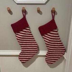West Elm Festive Red and Cream Striped Stockings